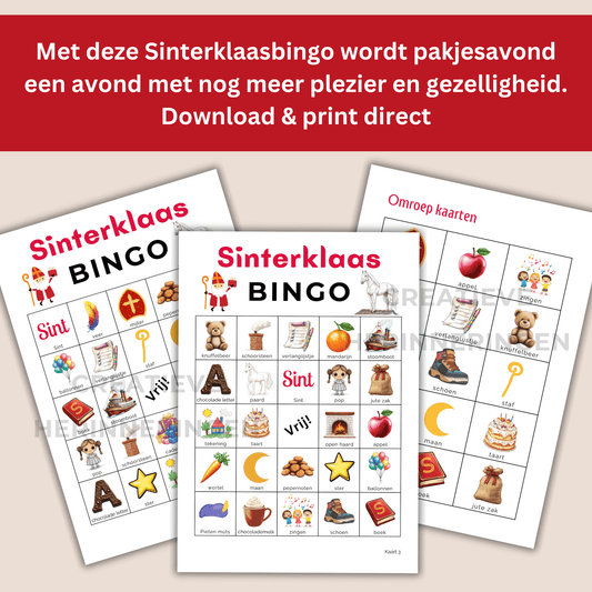 Uit te printen Sinterklaas bingokaarten voor jong en oud (30 of 50 kaarten)