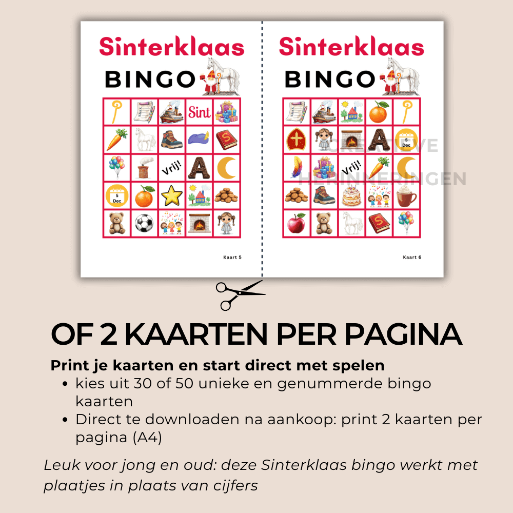 Sinterklaas bingokaarten om te printen en thuis of op school te spelen