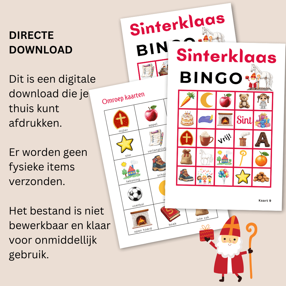 Sinterklaas spelletjes bingo, ideaal voor in de klas of thuis