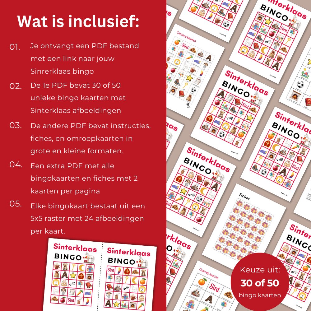Leuke Sinterklaas bingo voor kinderen en volwassenen met plaatjes