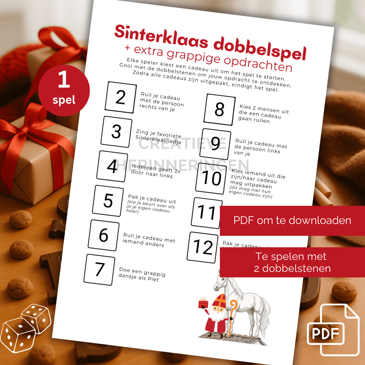 Te printen Sinterklaas dobbelspel met grappige opdrachten