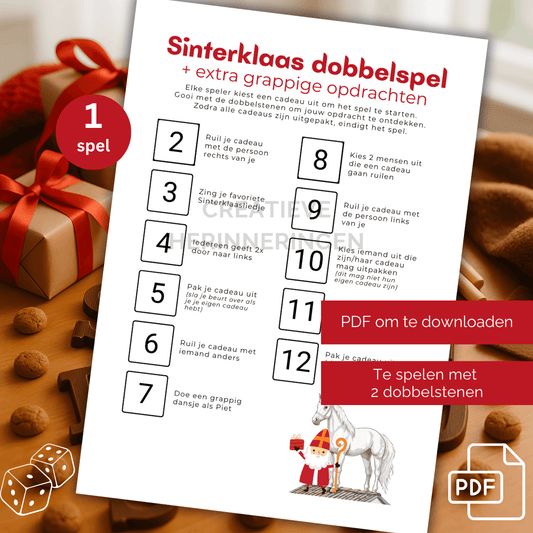 Te printen Sinterklaas dobbelspel met grappige opdrachten