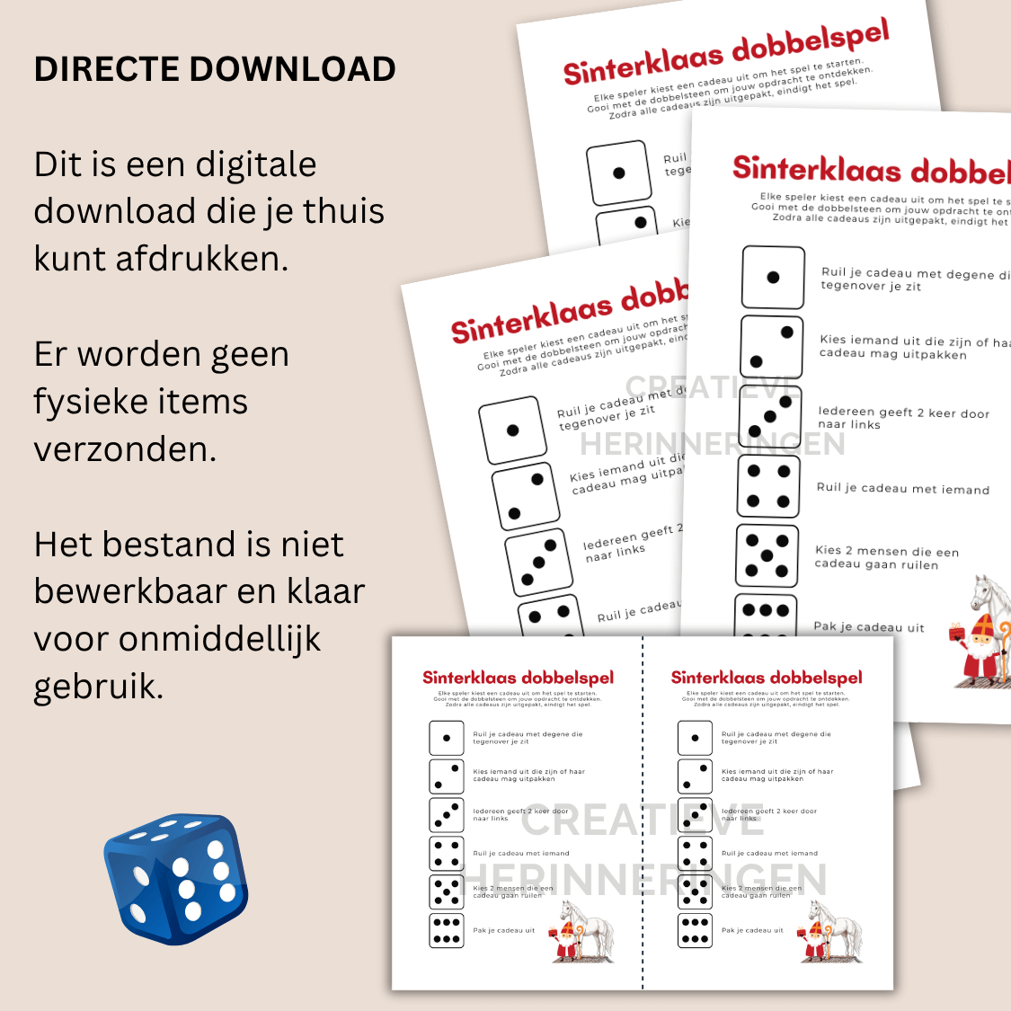 Sinterklaas dobbelspel als te downloaden pdf voor kinderen en volwassenen