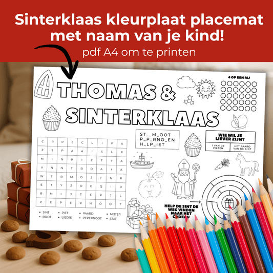 Gepersonaliseerde Sinterklaas kleurplaat met naam van kind