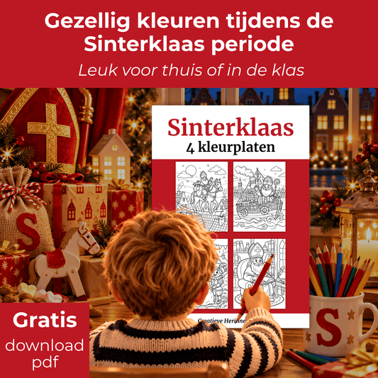Sinterklaas kleurplaat voor kinderen met kleurpotloden, leuk om thuis of op school in te kleuren.
