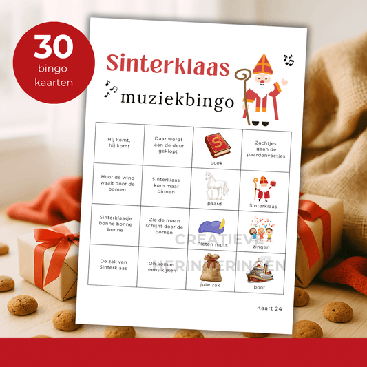 Sinterklaas muziekbingo kaarten om te downloaden en zelf te printen, 30 kaarten