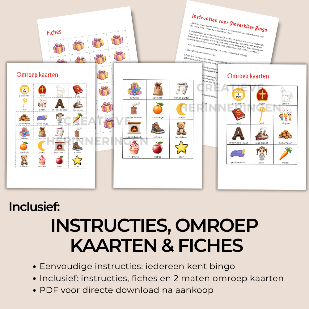 Sinterklaas bingokaarten met vrolijke plaatjes voor kinderen