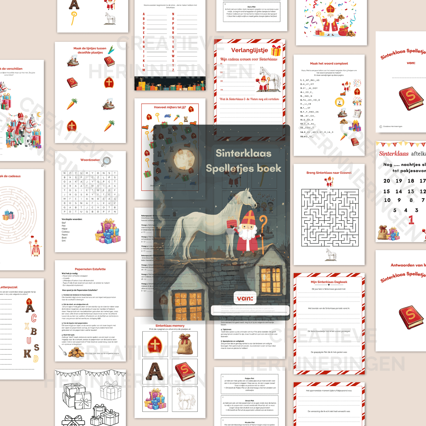 Pagina uit het Sinterklaas Spelletjes boek met leuke activiteiten voor kinderen.