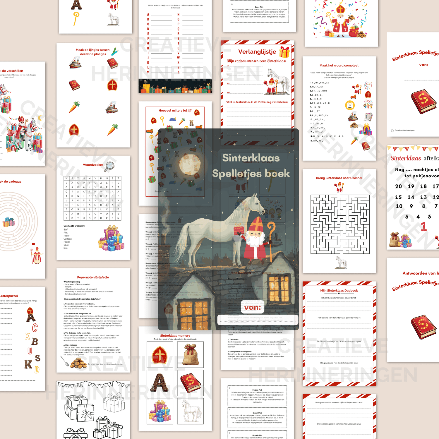 Pagina uit het Sinterklaas Spelletjes boek met leuke activiteiten voor kinderen.
