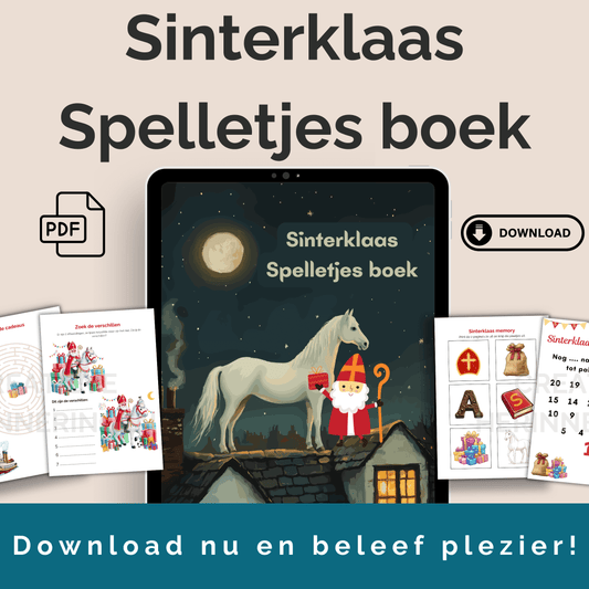 Afbeelding van het Sinterklaas spelletjes boek met vrolijke kaft.