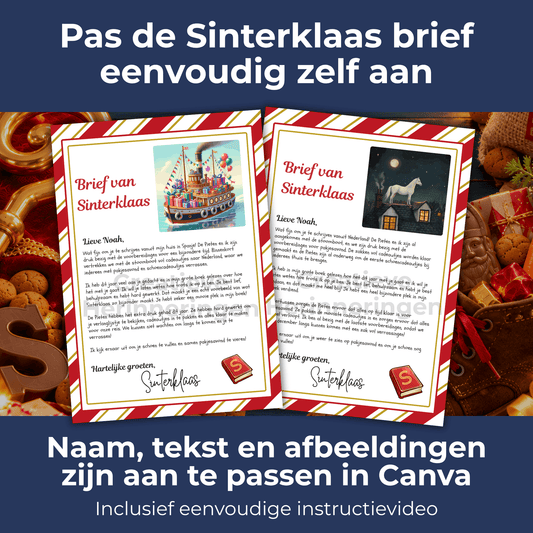 Aanpasbare Sinterklaasbrief die je zelf kunt personaliseren in Canva.