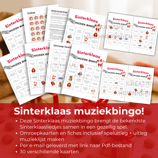 Sinterklaasliedjes bingo voor familie en vrienden met Sinterklaasavond, 30 kaarten