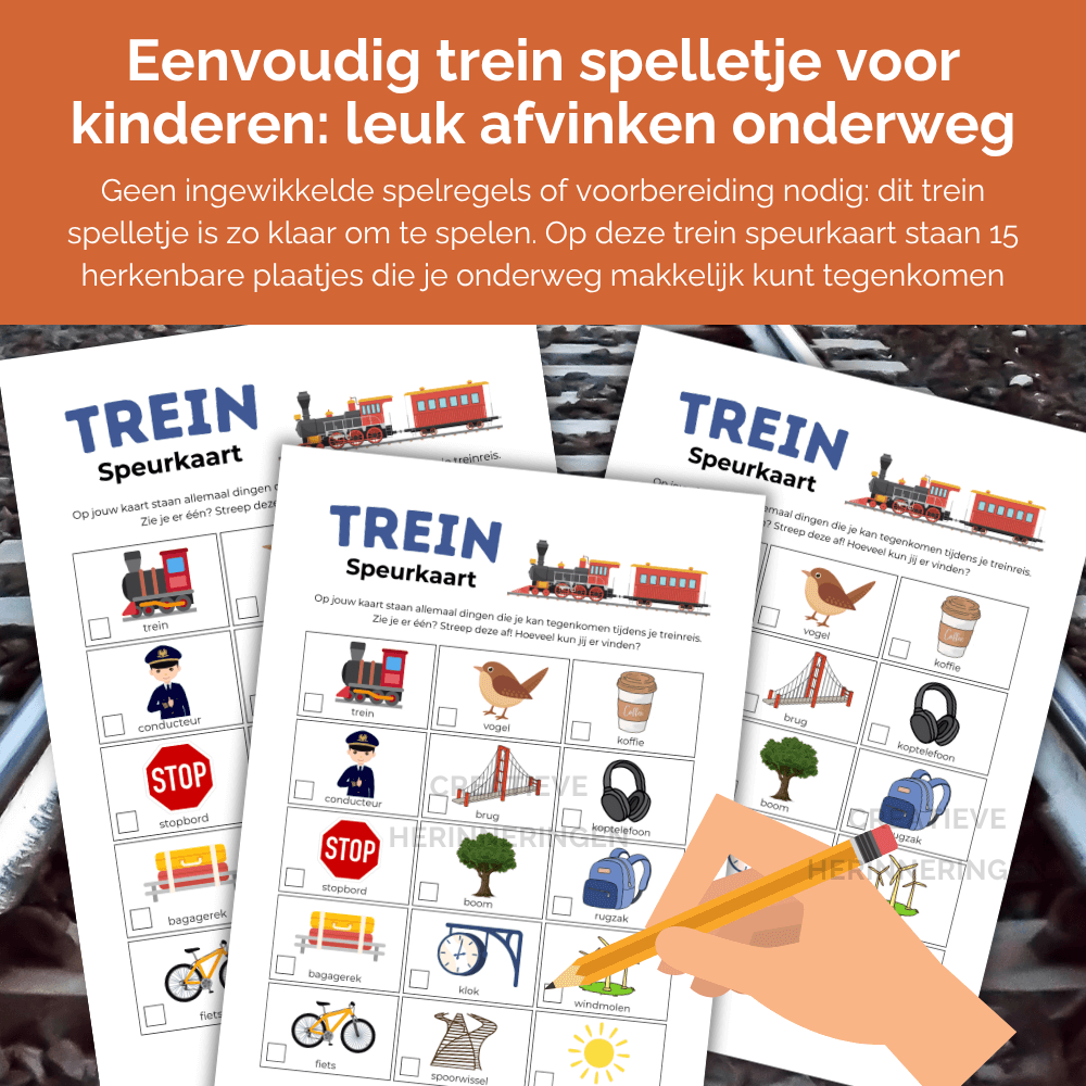 Speurkaart voor treinreis, kinderen zoeken en kruisen af