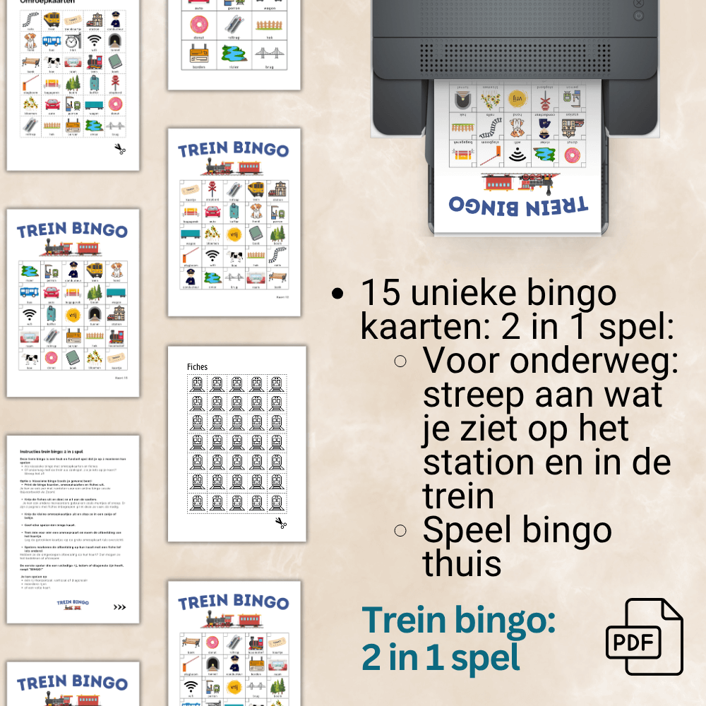 Bingo spel met trein voor onderweg en klassiek gebruik thuis