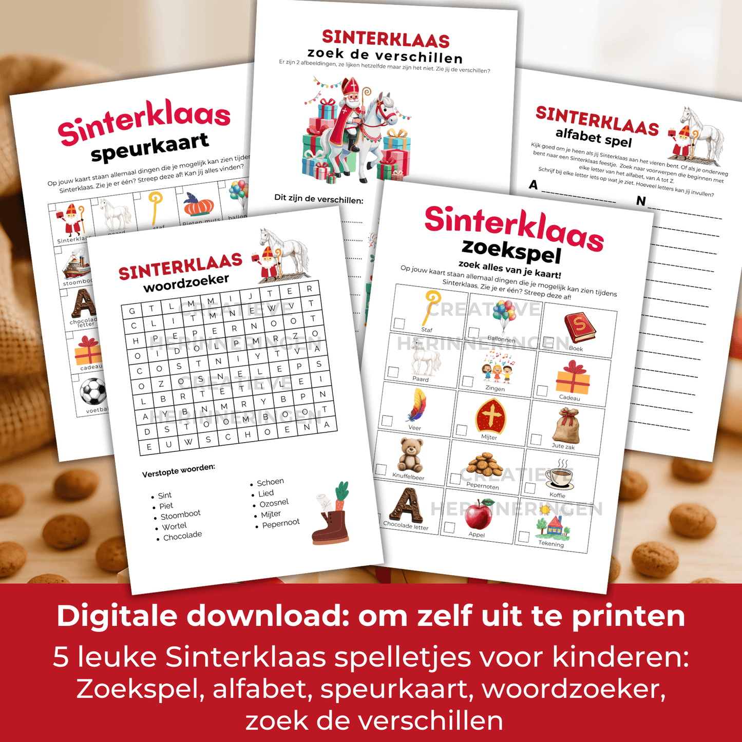 5 Spellen met Sinterklaas thema als complete set om te downloaden en printen