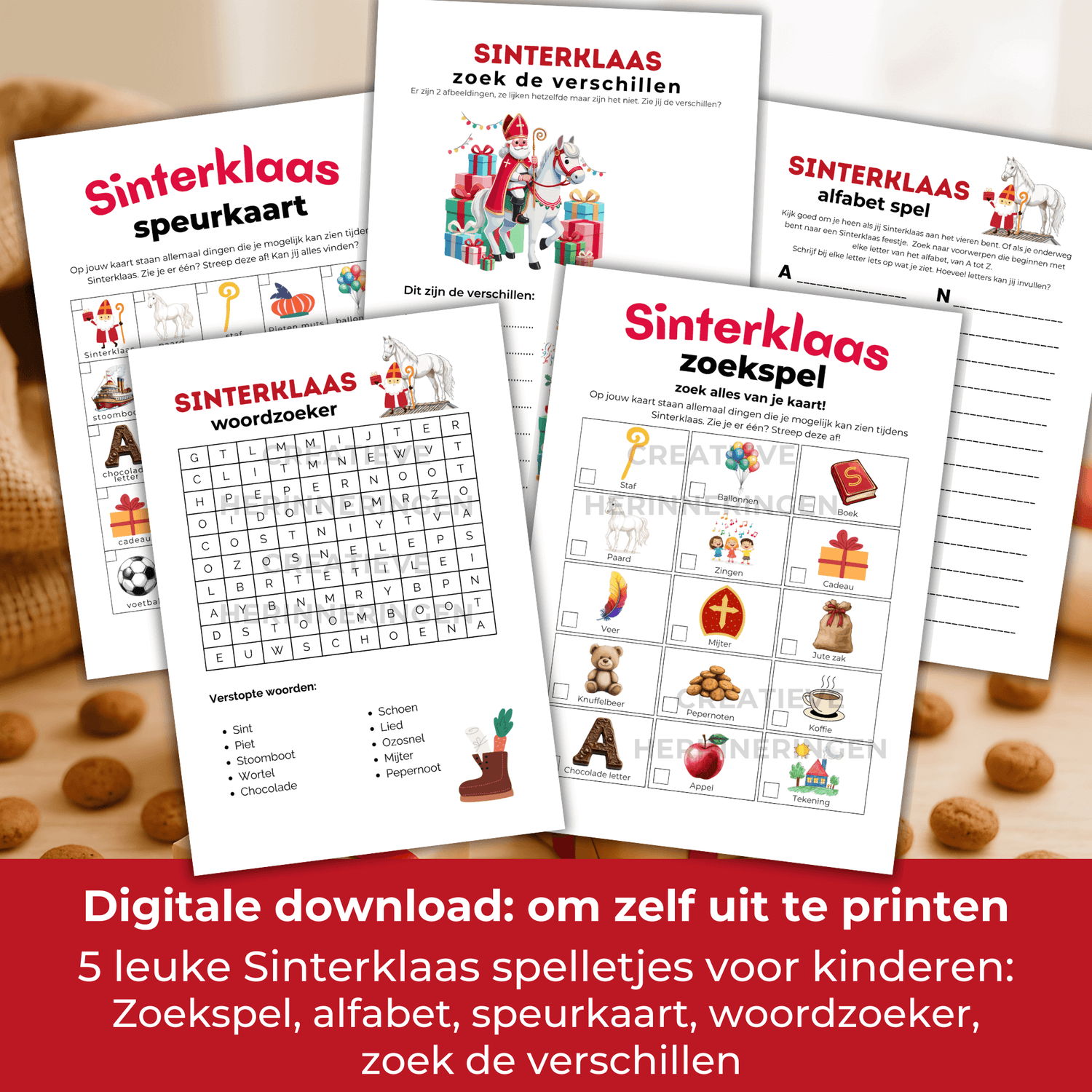 5 Spellen met Sinterklaas thema als complete set om te downloaden en printen