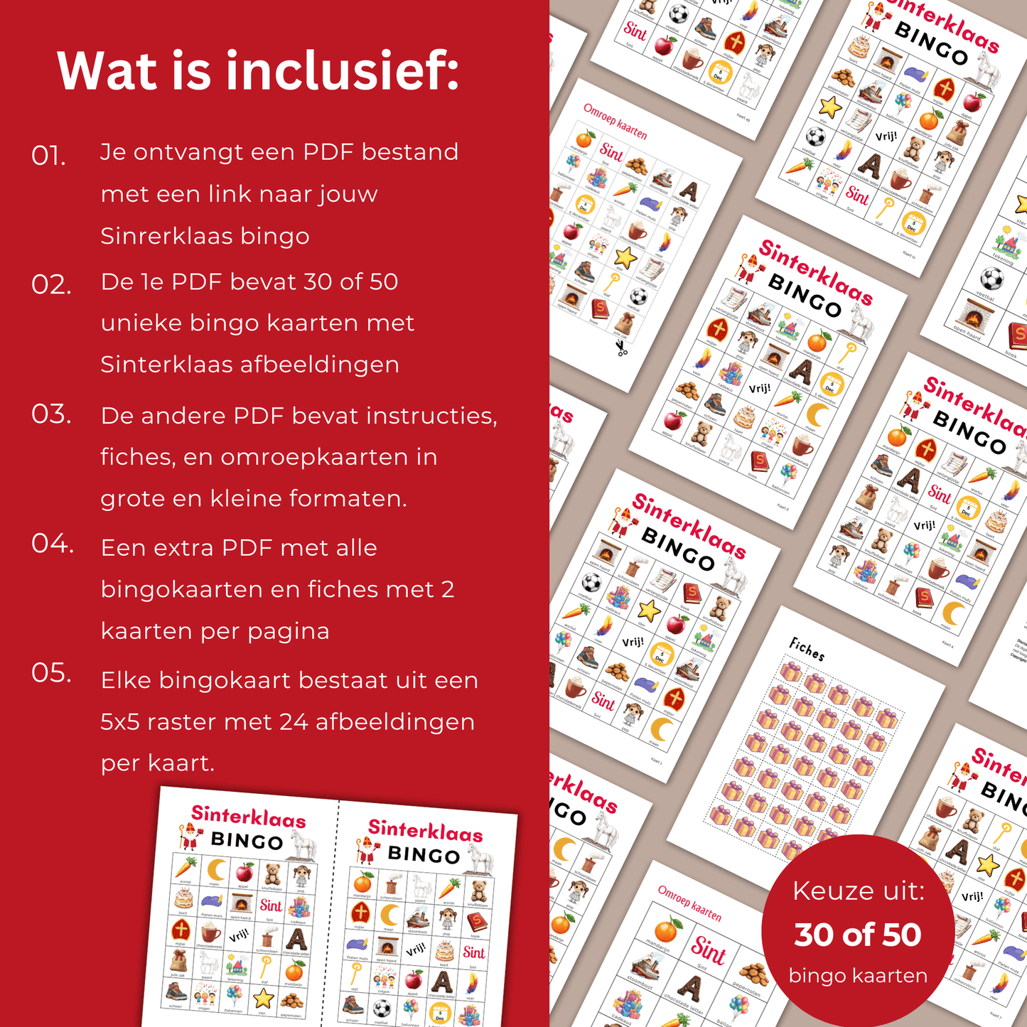 Spelletjes pakjesavond Sinterklaas bingo met 30 verschilllende kaarten