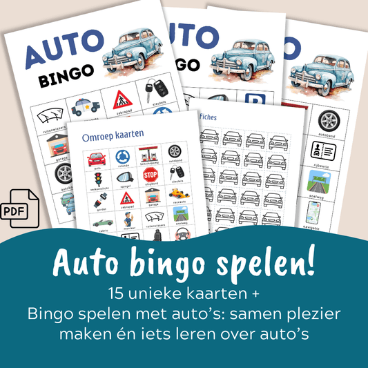 Digitaal autobingo spel voor kinderen om thuis te spelen