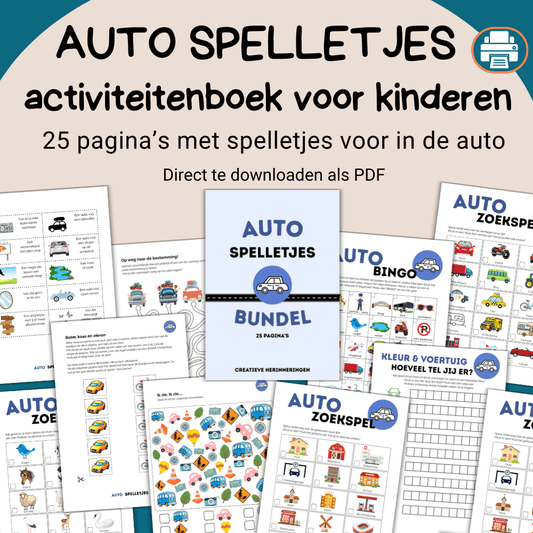 Bundel met spelletjes van auto's voor kinderen om onderweg te spelen