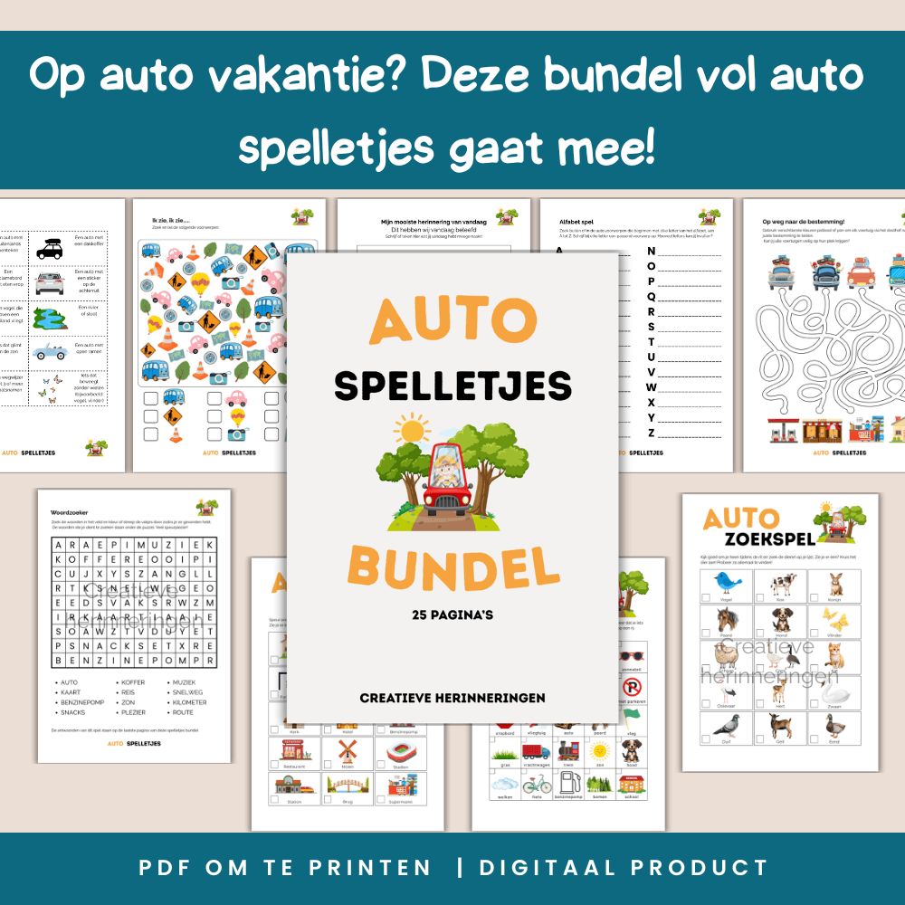 25 pagina’s auto spelletjes om te printen voor onderweg of locatie