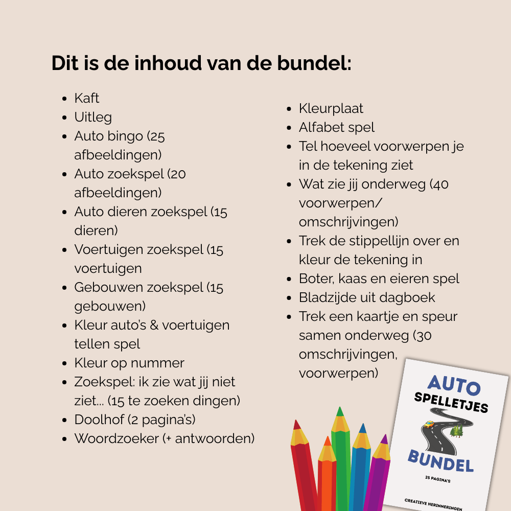 Auto spelletjes bundel voor lange autoritten met kinderen