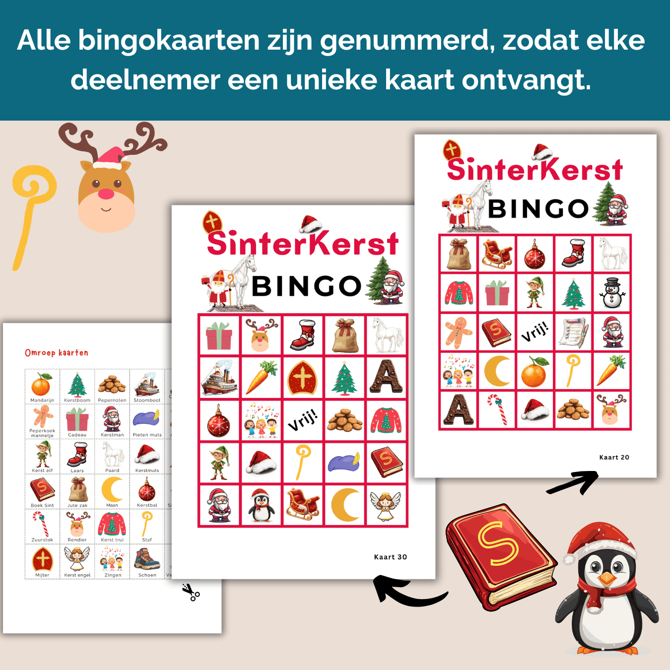 Spelletjesavond met vrienden of familie tijdens de feestdagen, kies SinterKerst bingo
