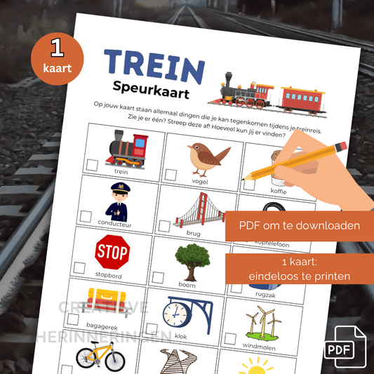 Spelletje voor kinderen in trein met speurkaart om af te vinken