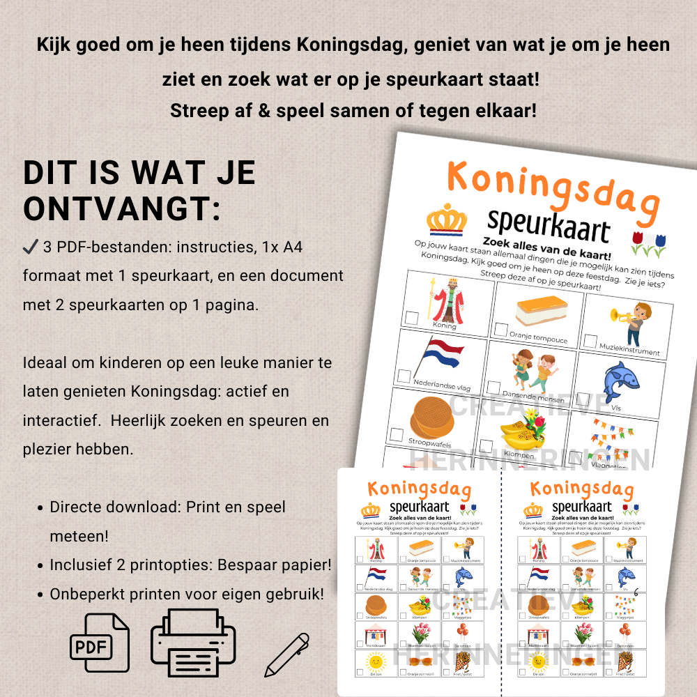 Zoektocht voor Koningsdag kinderen met een speurkaart vol leuke zoek opdrachten.