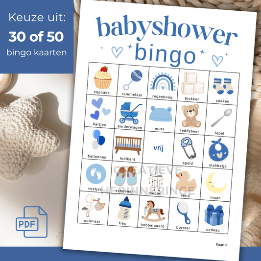 30 stoere blauwe babyshower bingo kaarten voor een jongen op komst