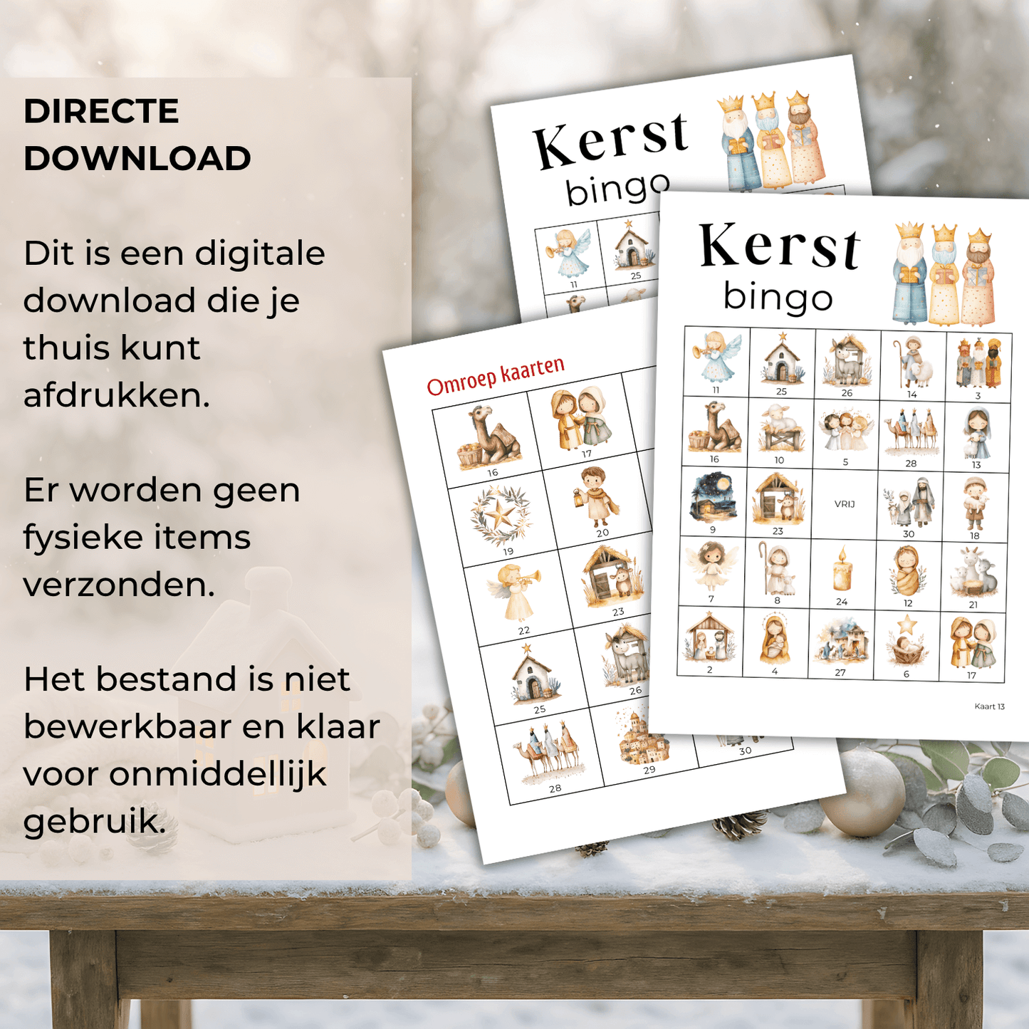 Kerstverhaal bingo met keuze uit 30 of 50 kaarten