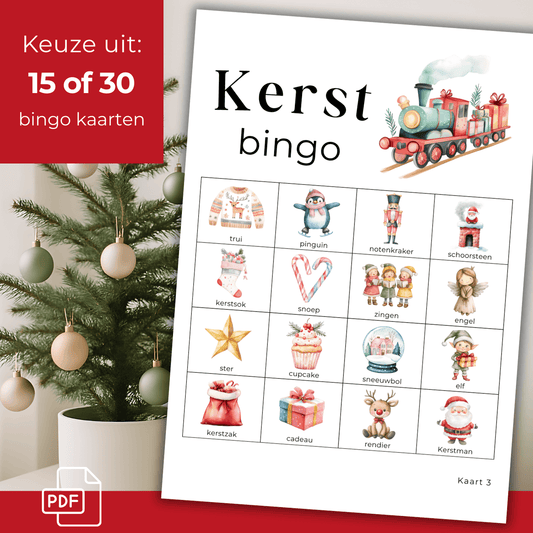 Uit te printen kerst bingo kaarten voor kinderen met vrolijke plaatjes, ideaal voor thuis of op school tijdens de feestdagen