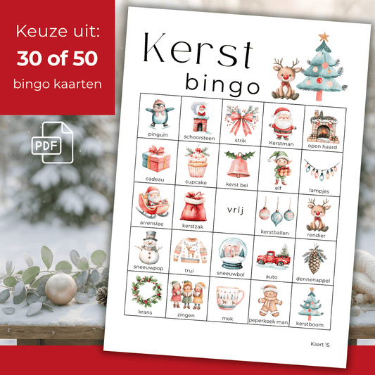 Kerst bingo met plaatjes, te printen kerst bingo kaarten voor jong en oud