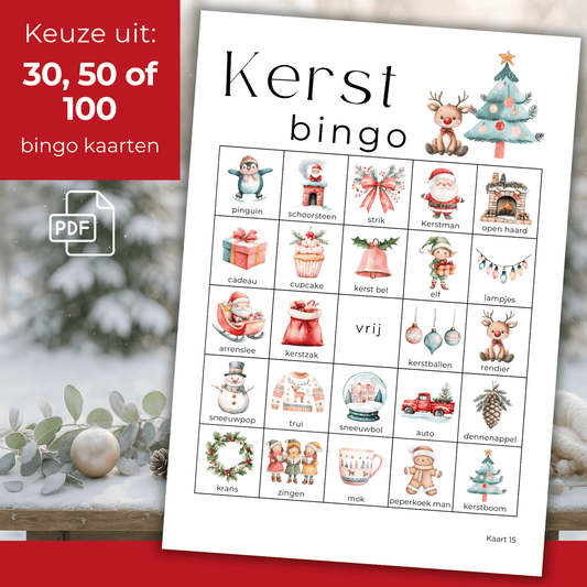 Kerst bingo met plaatjes, te printen kerst bingo kaarten voor jong en oud