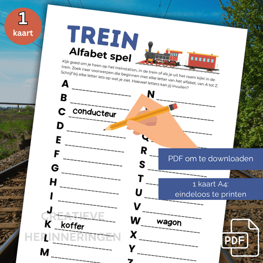 Trein alfabet spel voor kinderen in de trein, leerzaam en leuk