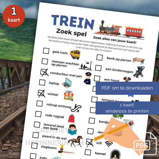 Trein spelletje voor kinderen om onderweg dingen te zoeken en af te vinken