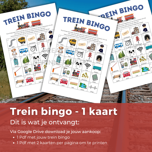 Te downloaden en te printen trein bingo spel dat je makkelijk meeneemt op reis