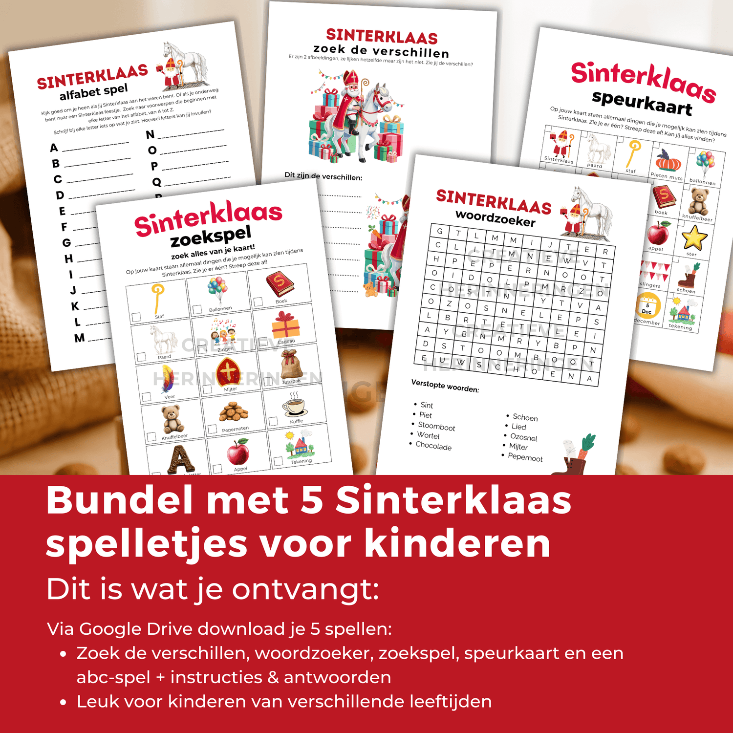 Uit te printen Sinterklaas kinderactiviteiten pdf met 5 spelletjes