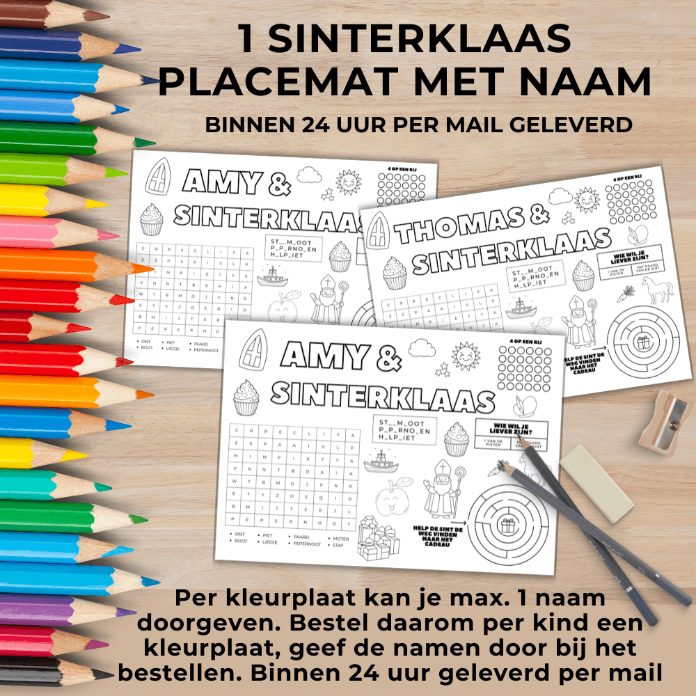 Gepersonaliseerde Sinterklaas kleurplaat placemat PDF