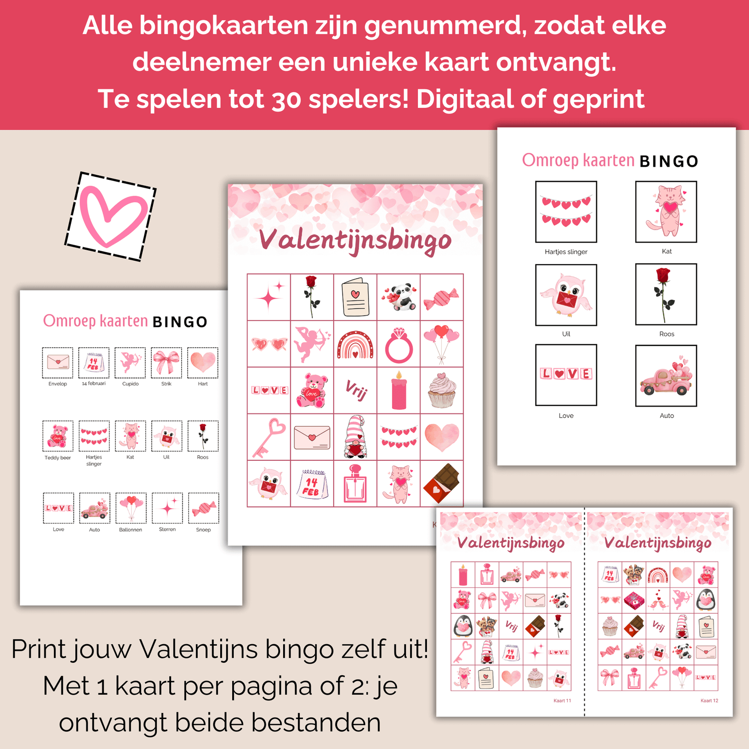Speel deze digitale Valentijnsbingo thuis of online met familie en vrienden  