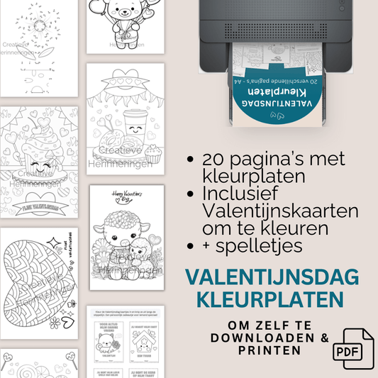 Valentijnsdag kleurplaat boek voor kinderen, 20 pagina’s in PDF