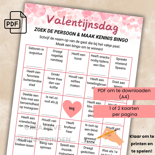 Interactief Valentijns spel mingle bingo als digitale download