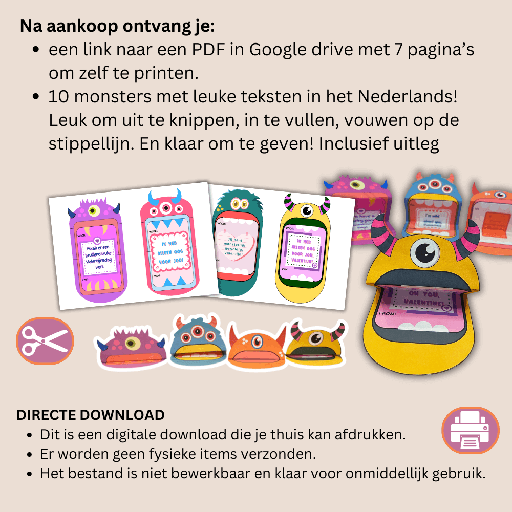 Valentijnsdag knutselen: Kaarten met monsters voor kinderen (PDF)
