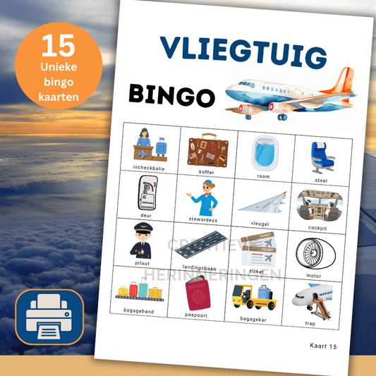 Vliegtuig bingo spel voor kinderen om thuis te spelen 15 kaarten
