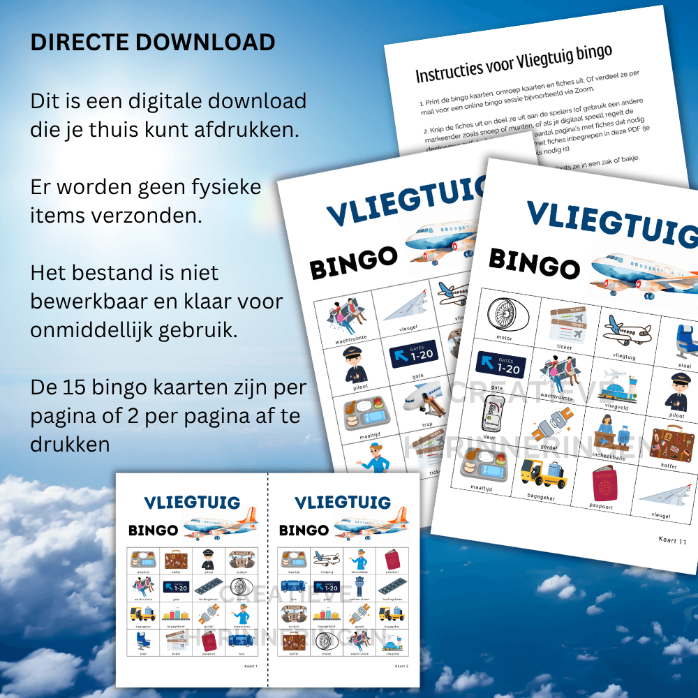 15 unieke vliegtuig bingo kaarten met vliegtuigen voor kinderen