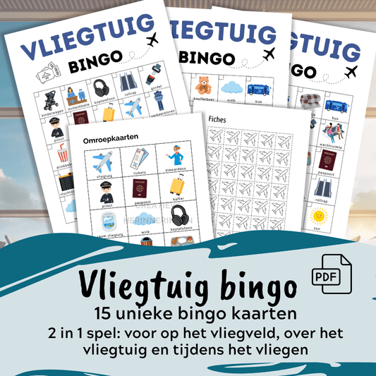 Leuk vliegtuig spel om kinderen bezig te houden onderweg met het vliegtuig, speel bingo