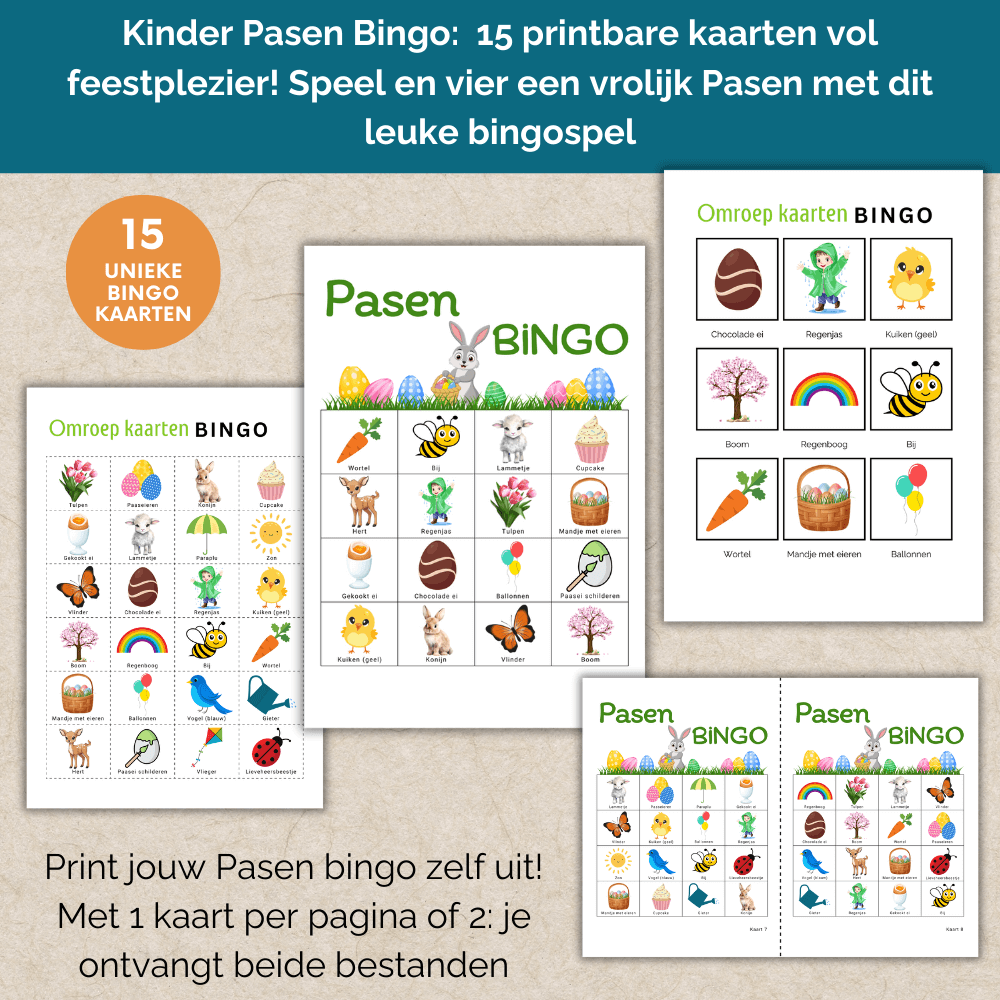 Print en speel deze leuke Paas activiteiten kinderen bingo met 15 bingo kaarten