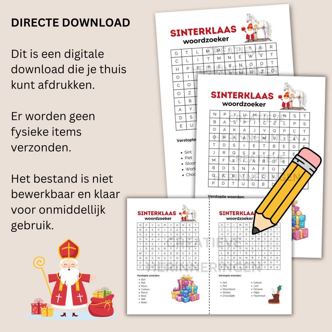 Educatieve Sinterklaas puzzel woordzoeker voor kinderen